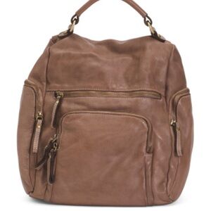 STELLA BIANCA Taupe Made In Italy Leather Large Backpack